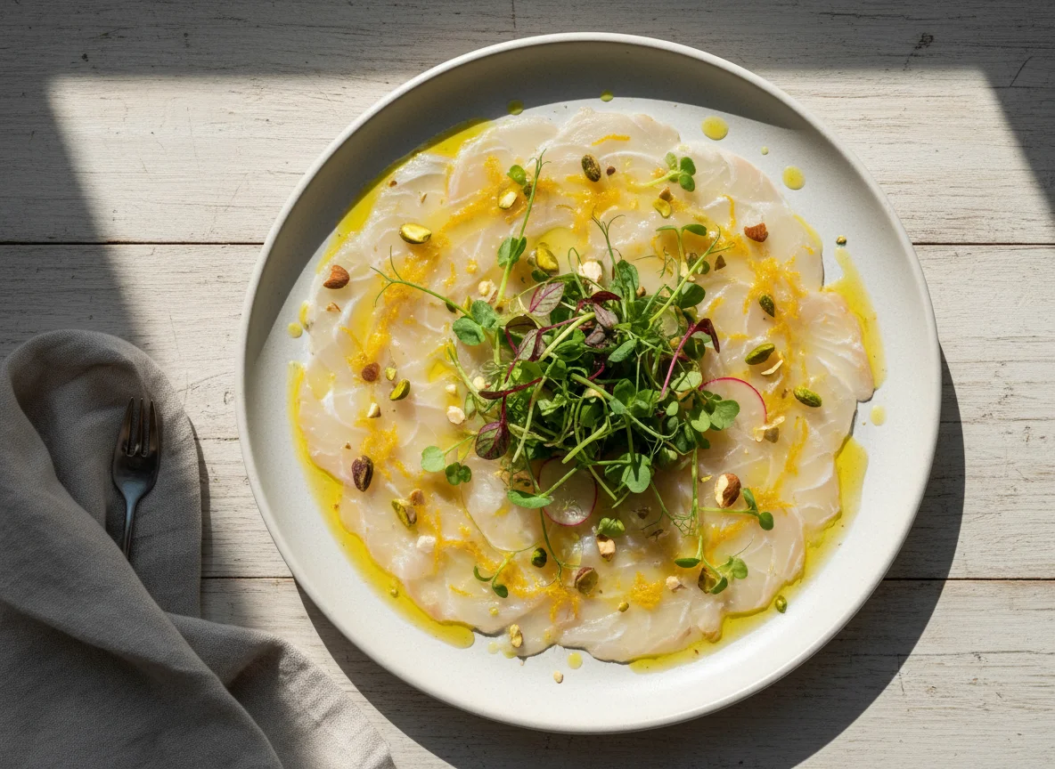 Fish Carpaccio with Citrus Dressing and Microgreens photo