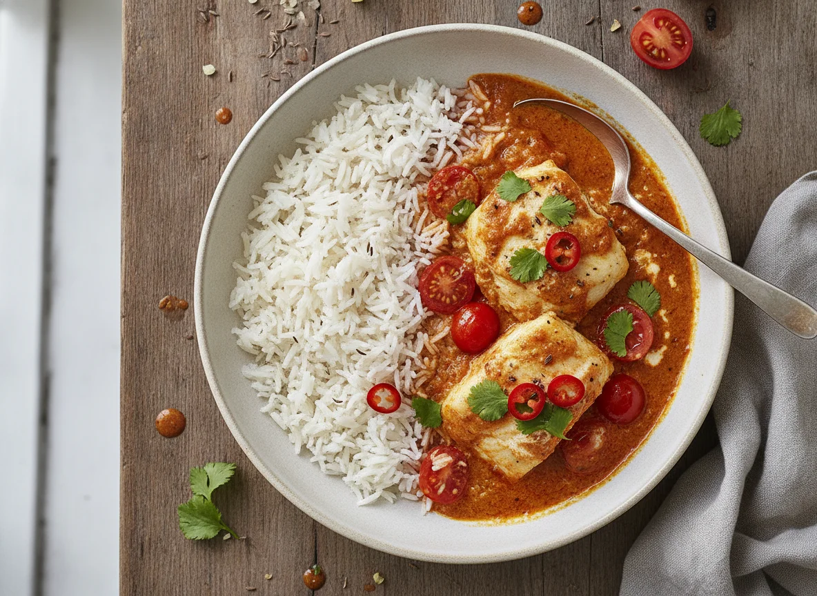 Fish Curry with Basmati Rice photo