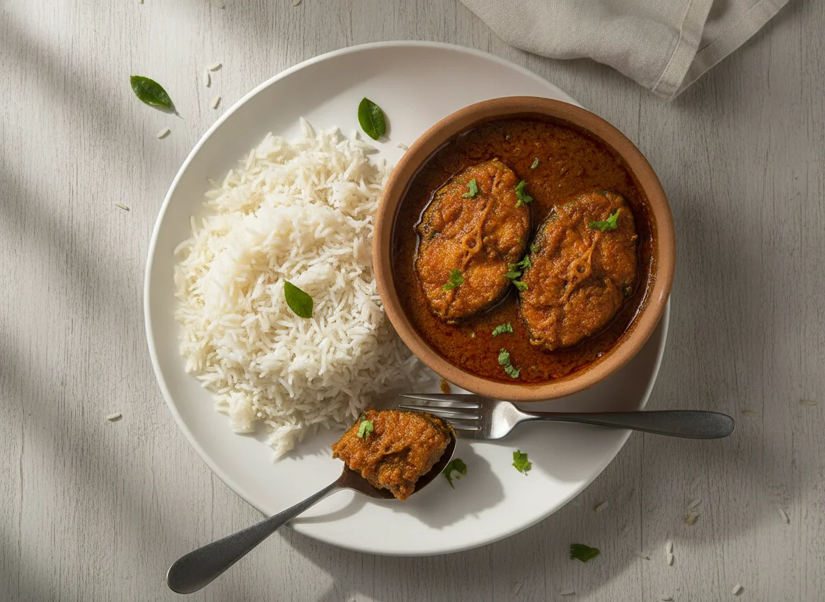 Fish Curry with Steamed Rice photo