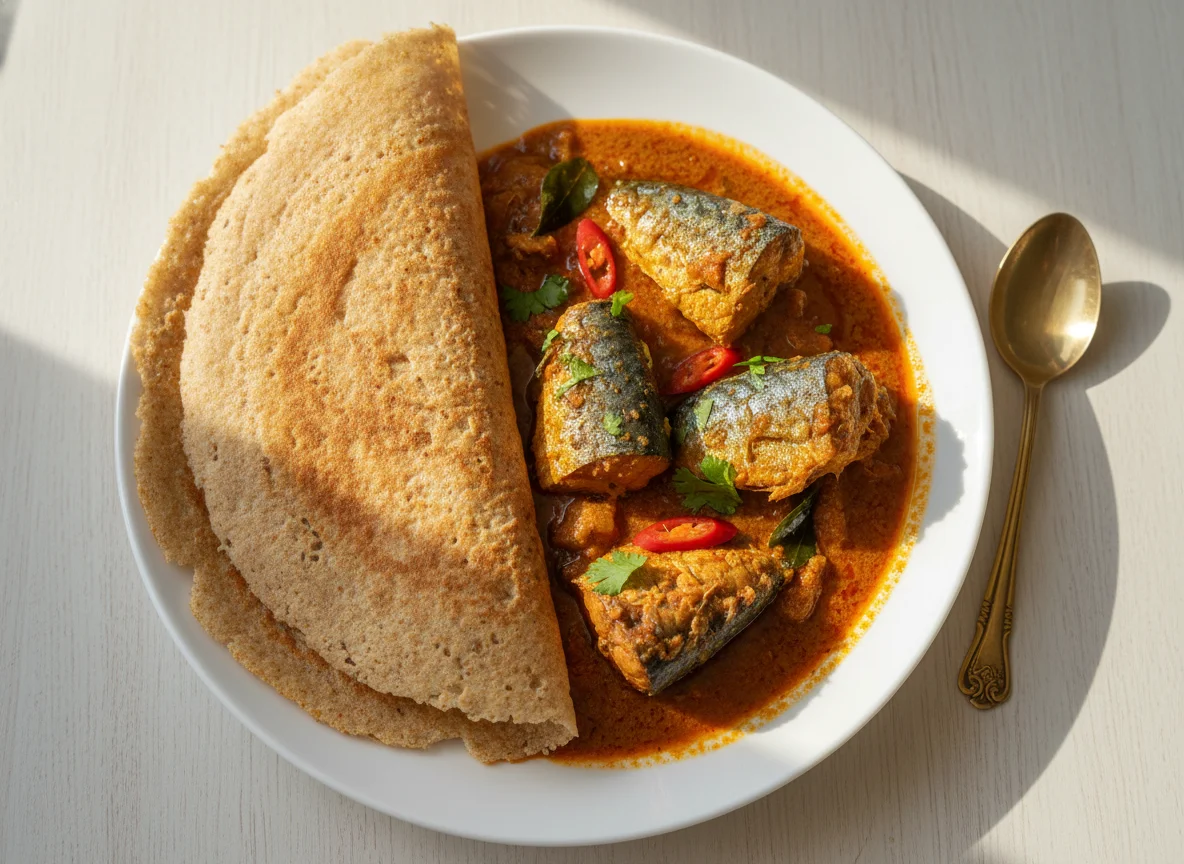 Fish Curry with Wheat Dosa photo