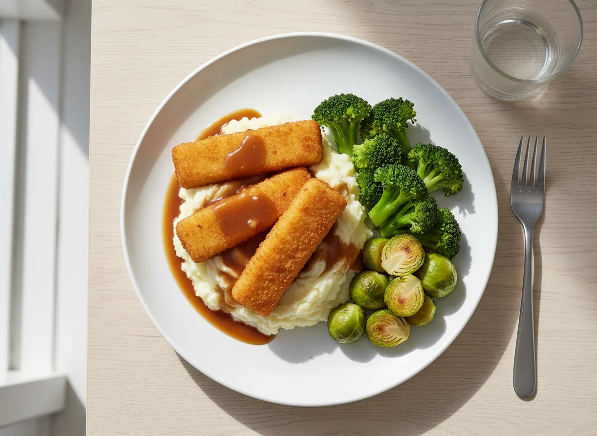 Fish Finger Meal with Mashed Potatoes and Vegetables photo