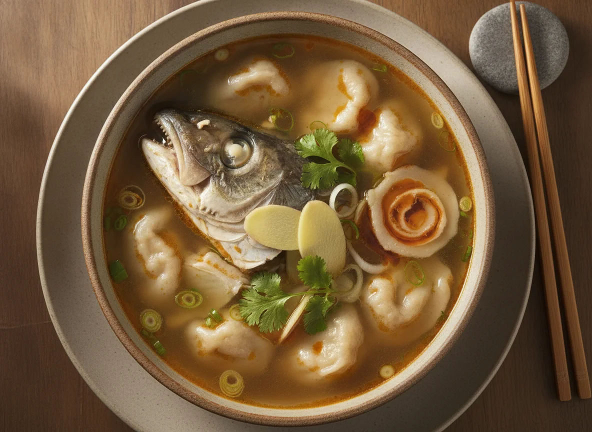 Fish head soup with dumpling photo
