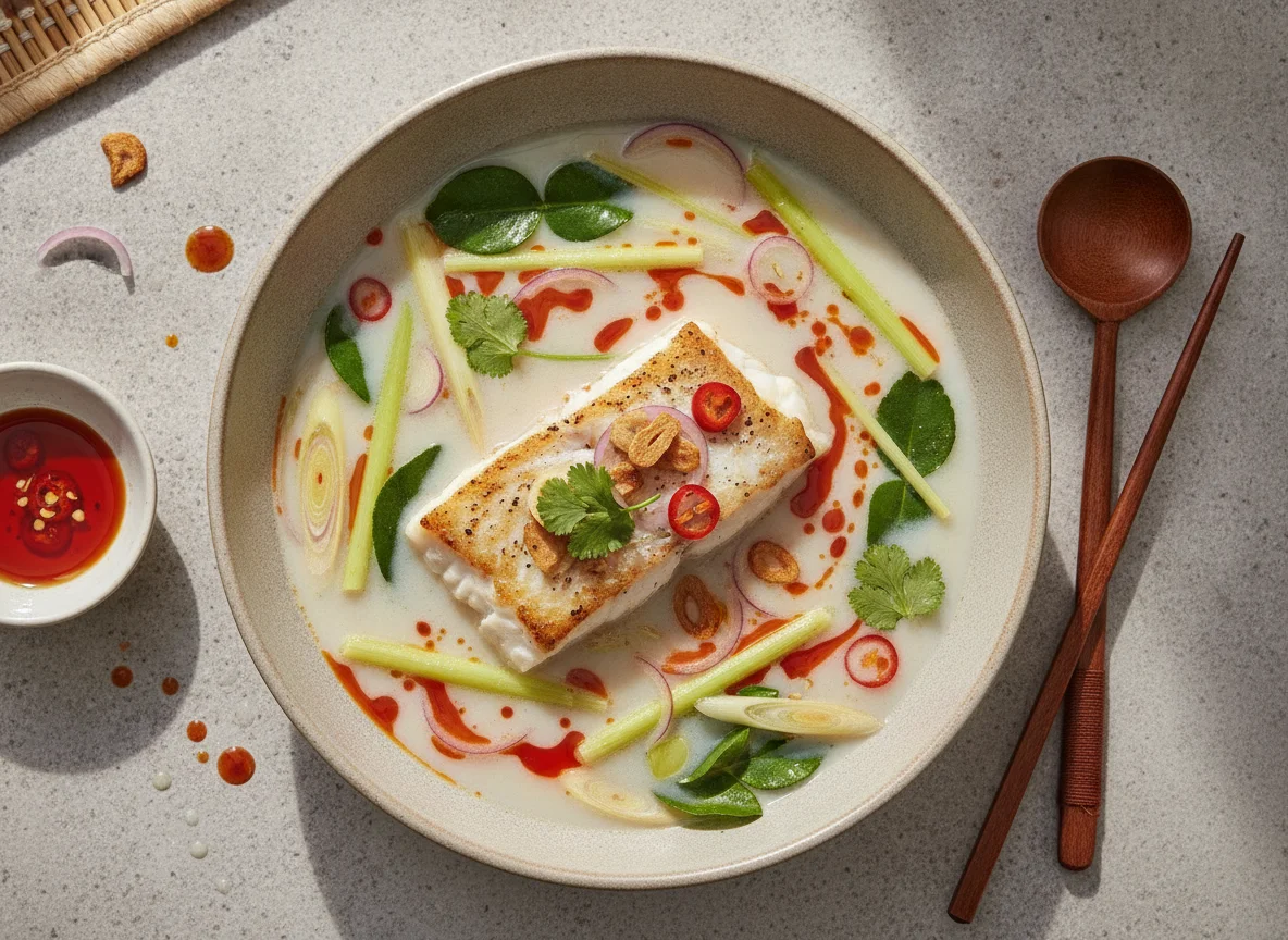 Fish lemongrass and coconut broth photo