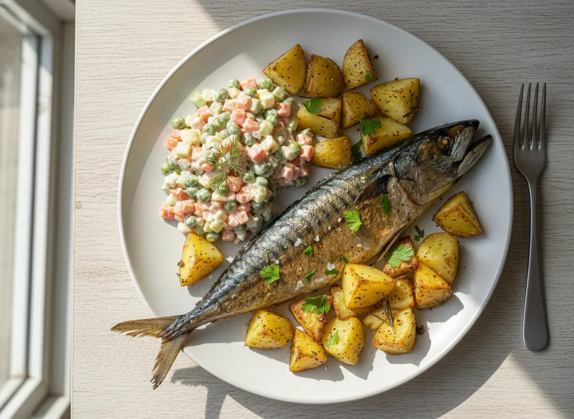 Fish, Potatoes and Creamy Salad photo