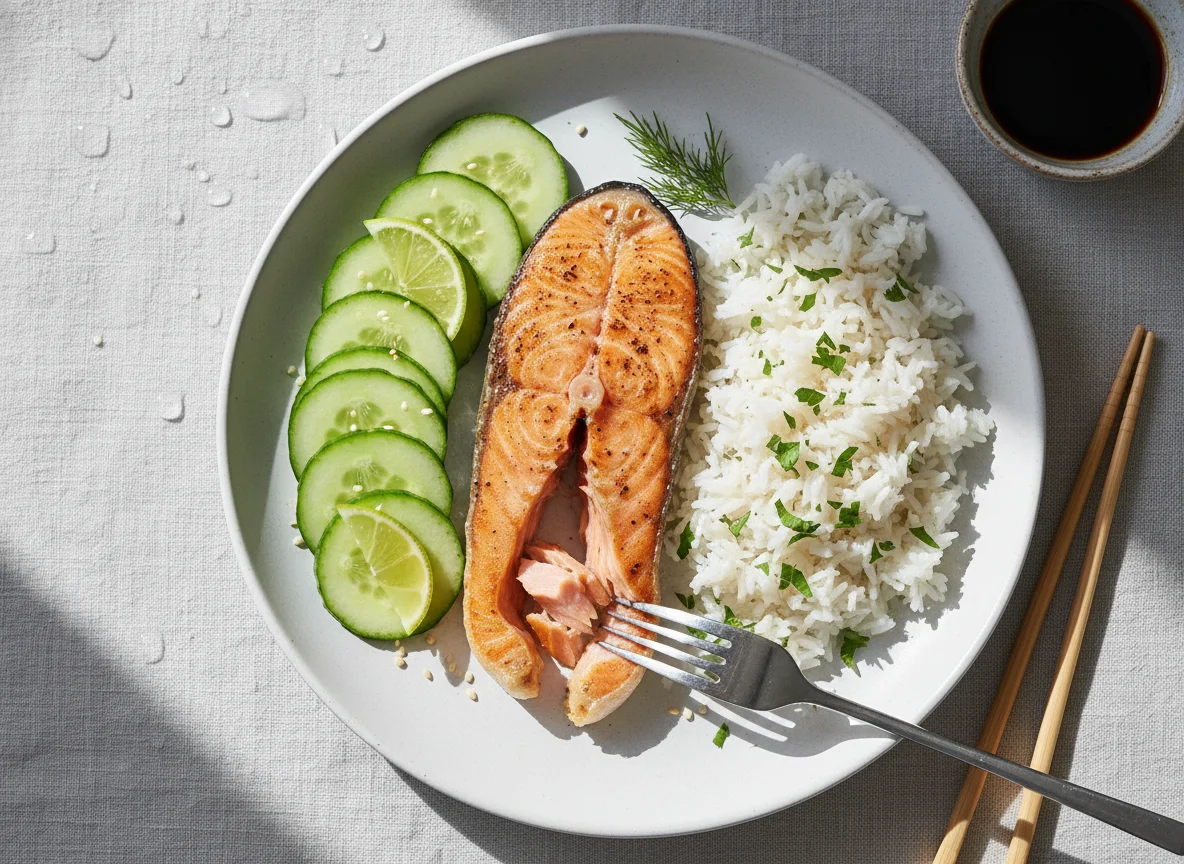 Fish, Rice, and Cucumber Meal photo