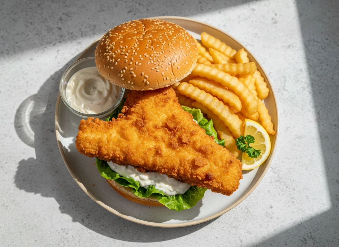 Fish Sandwich Deluxe with Fries photo
