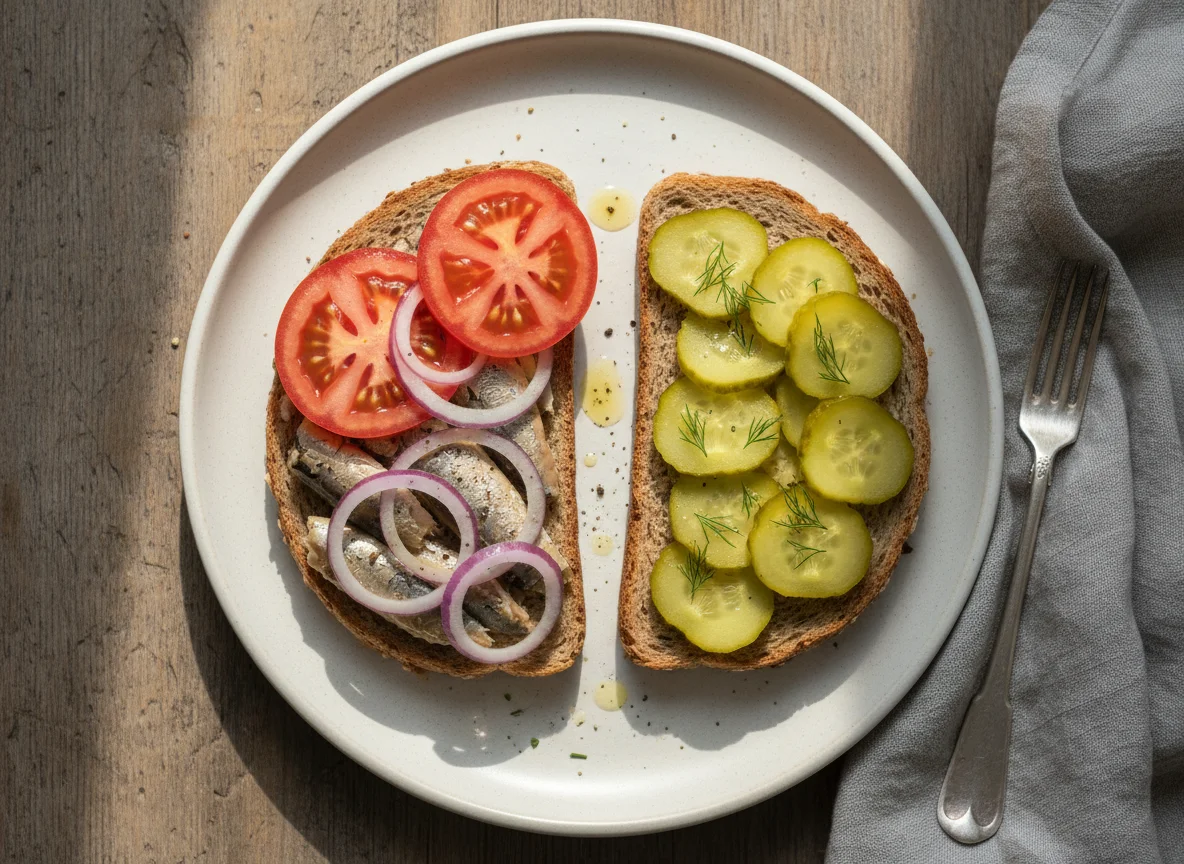 Fish sandwich with vegetables photo