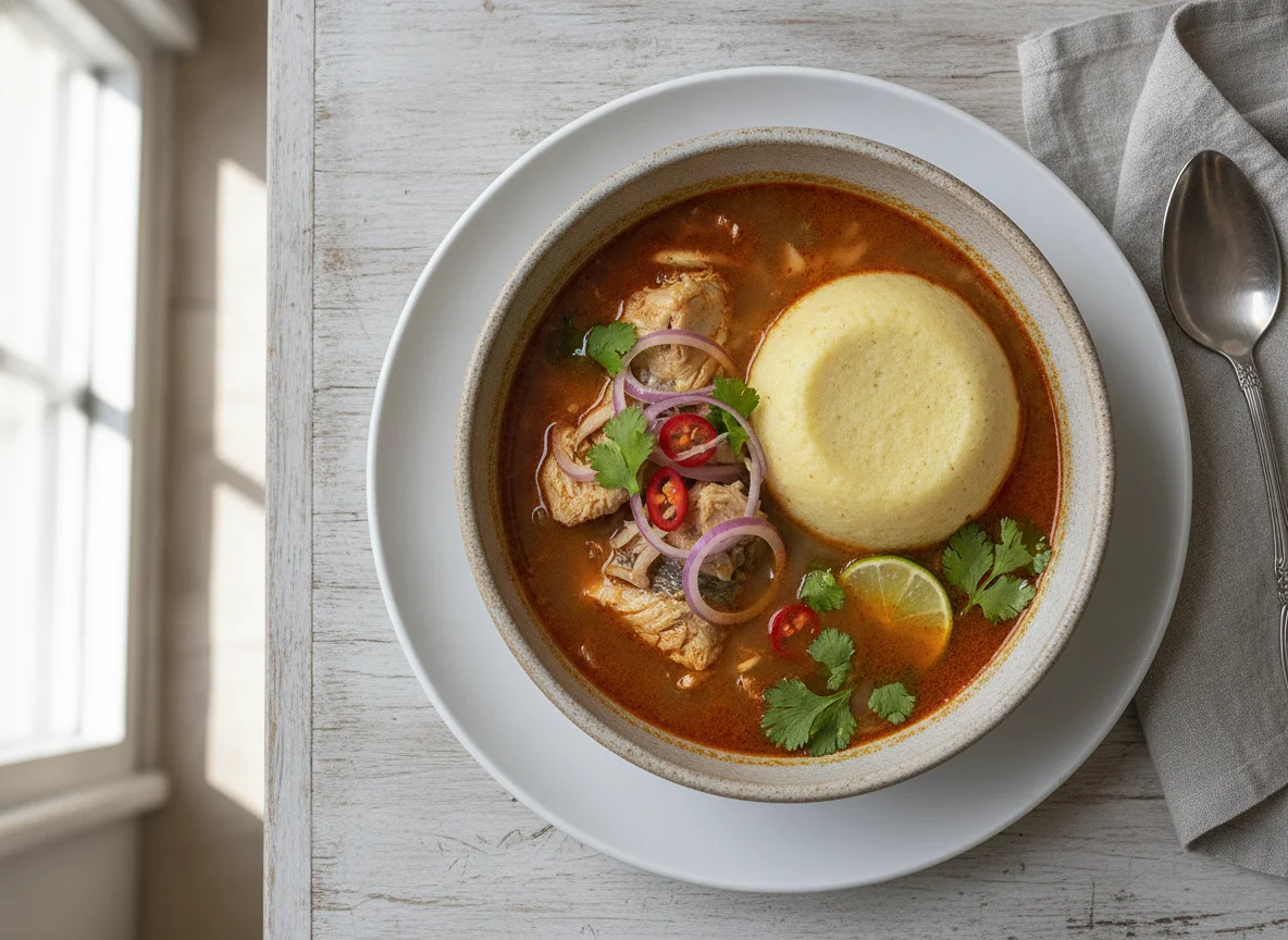 Fish soup with fufu photo