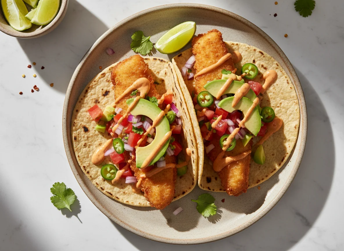 Fish Tacos with Avocado and Spicy Mayo photo