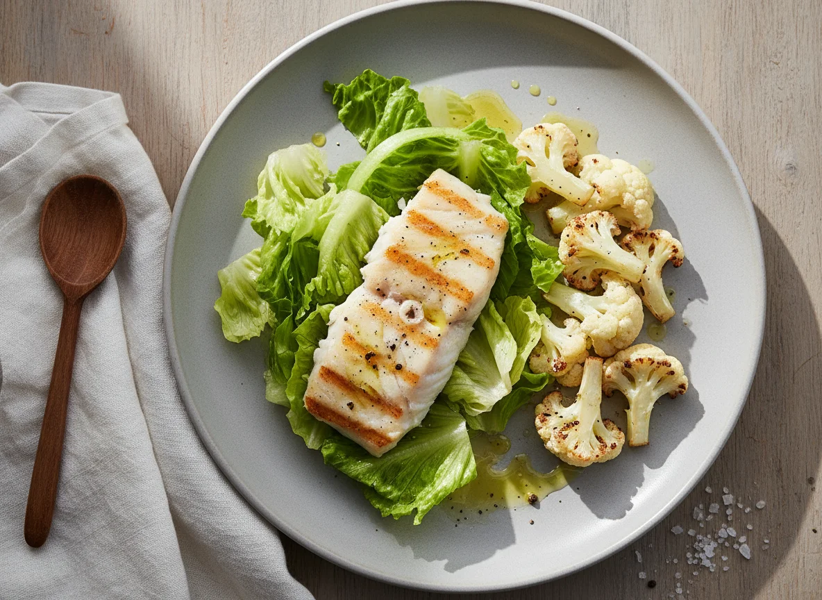 Fish with Lettuce and Cauliflower photo