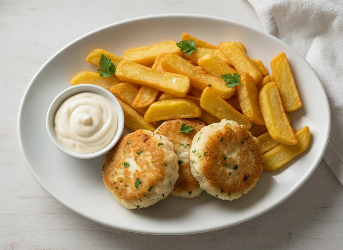 Fishcake and Chips with Mayonnaise photo