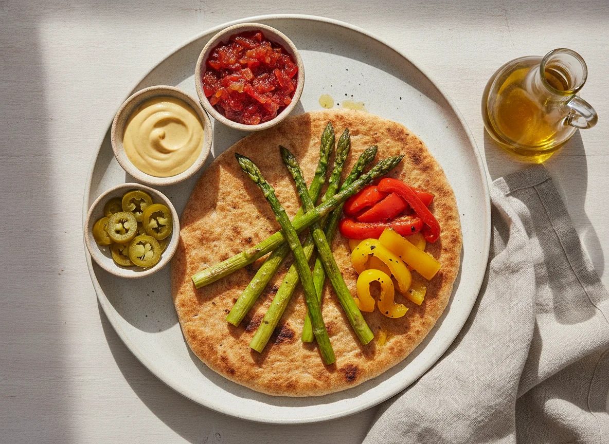 Flatbread with Roasted Asparagus and Condiments photo