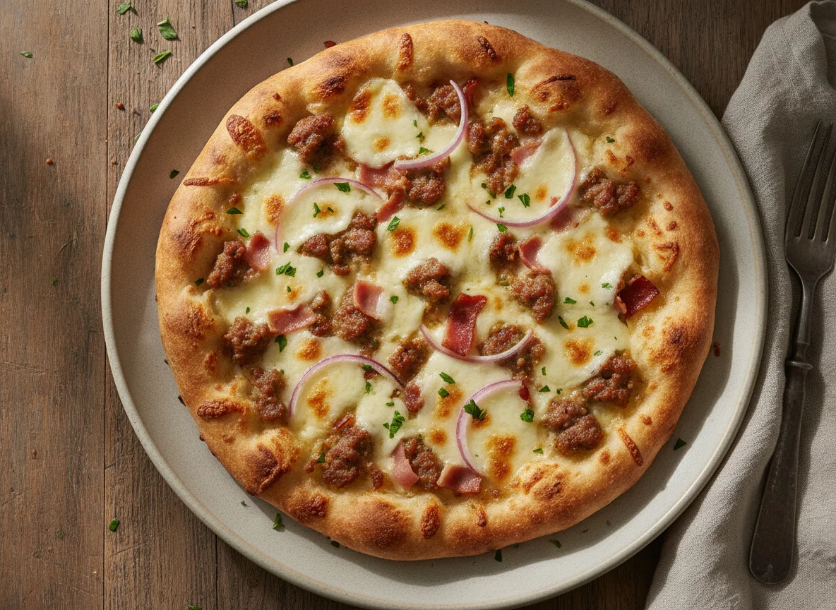 Flatbread with sausage and cheese photo