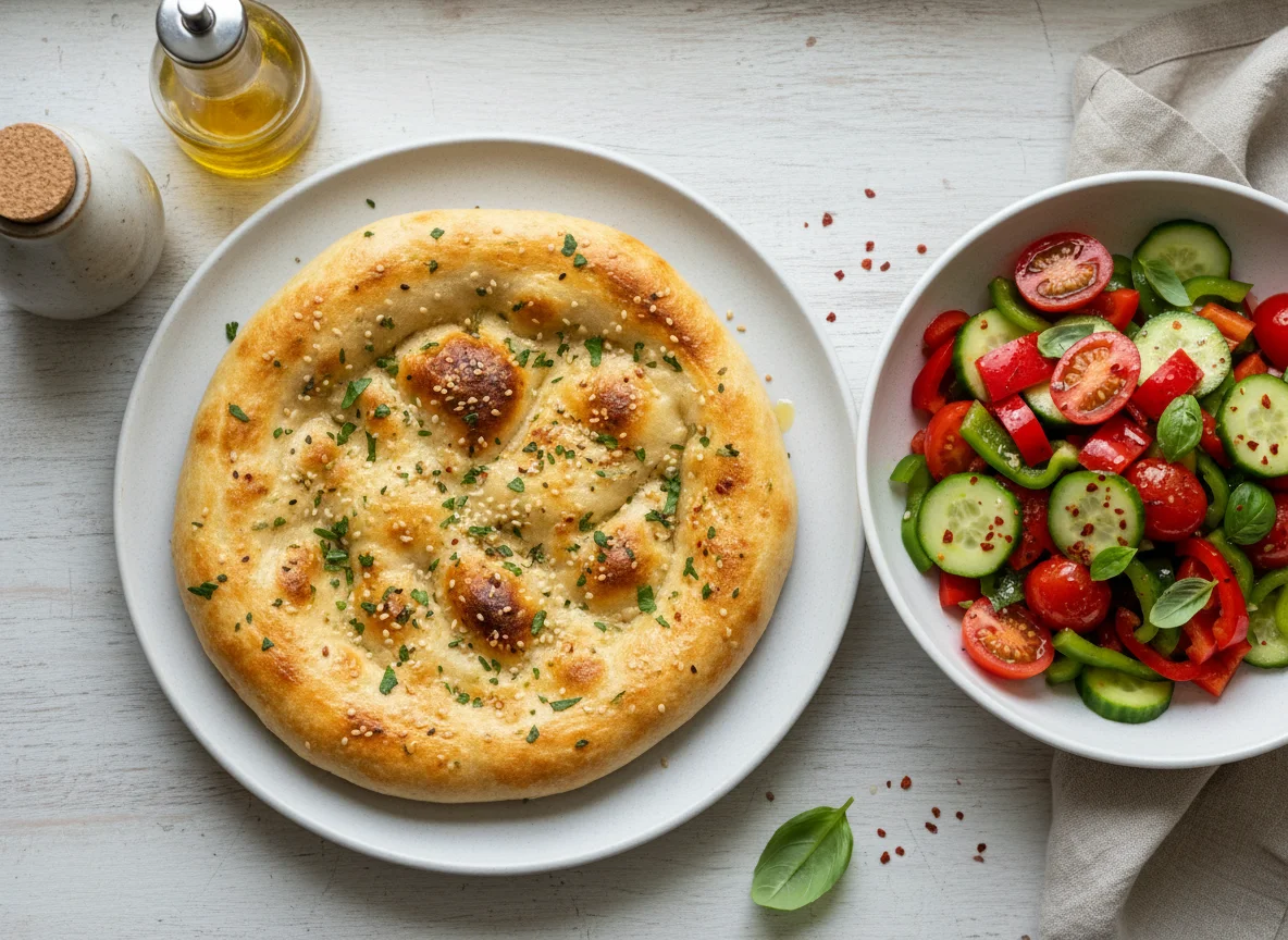 Flatbread with side salad photo