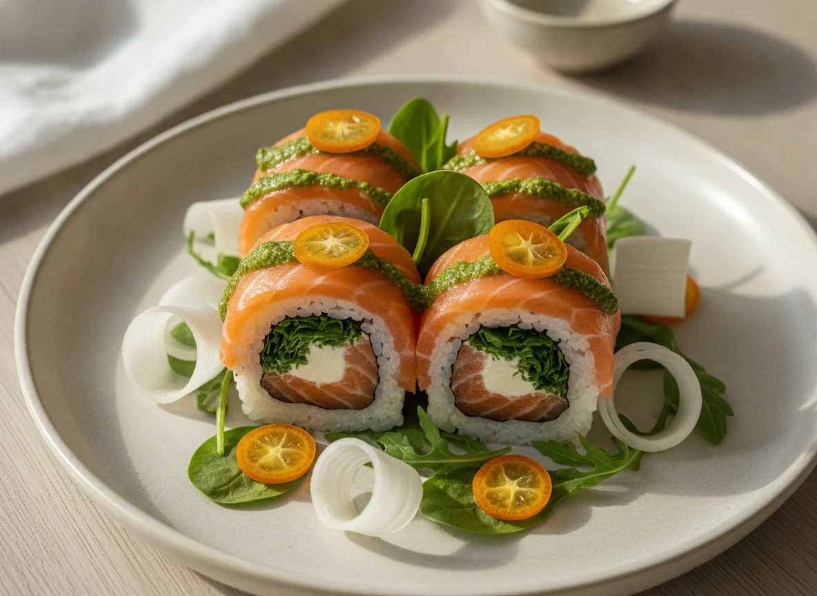Fluffy Philadelphia Sushi Roll with Greens photo