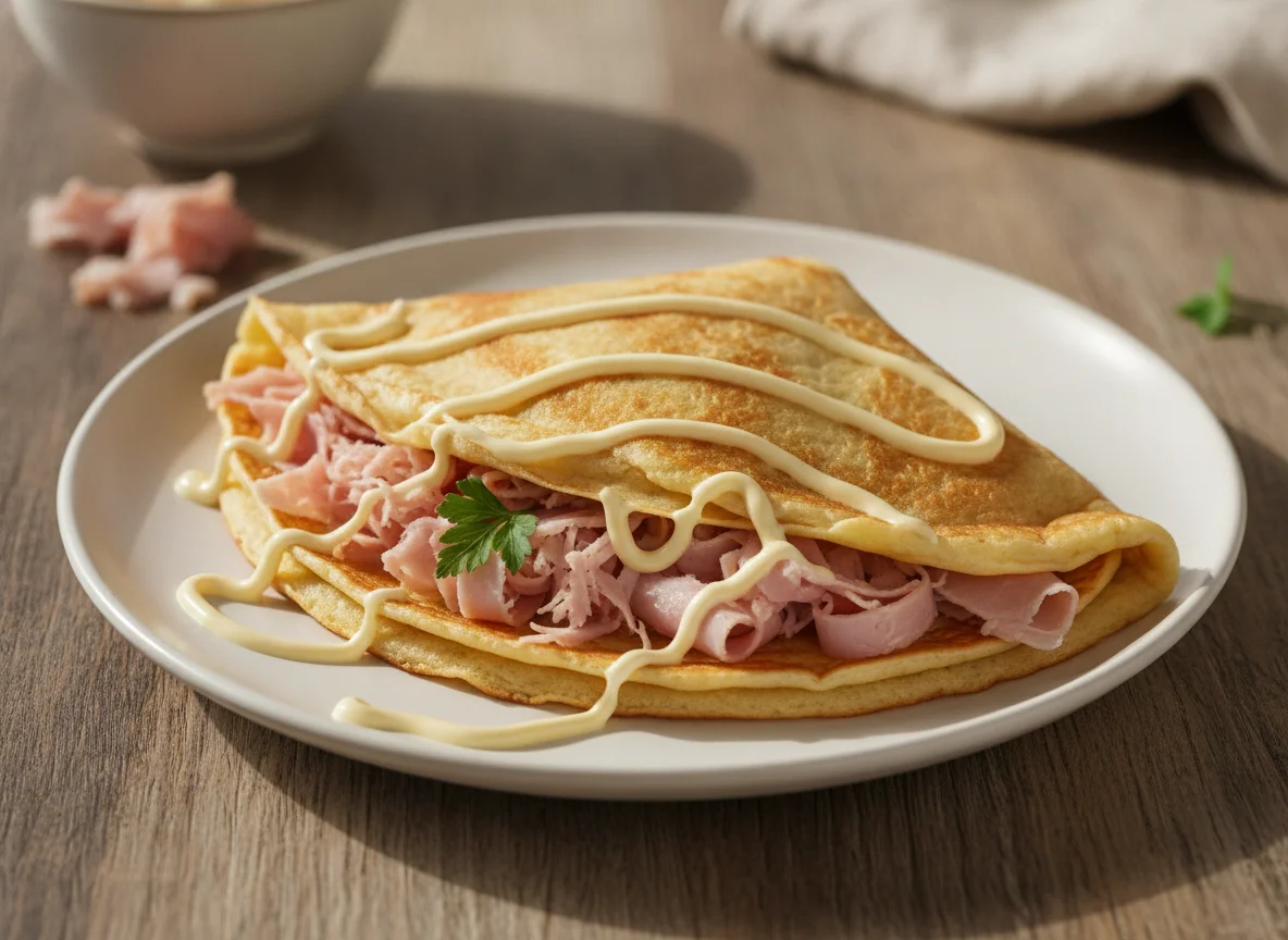 Folded Pancake with Ham and Mayonnaise photo