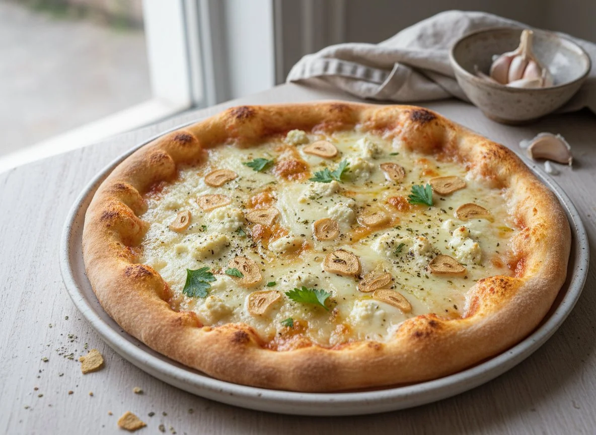 Four Cheese Pizza with Garlic photo