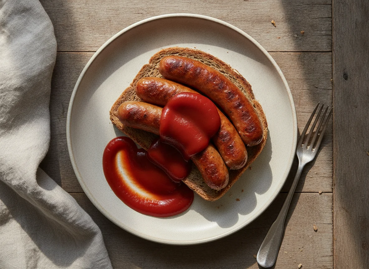 Frankfurters with bread and ketchup photo