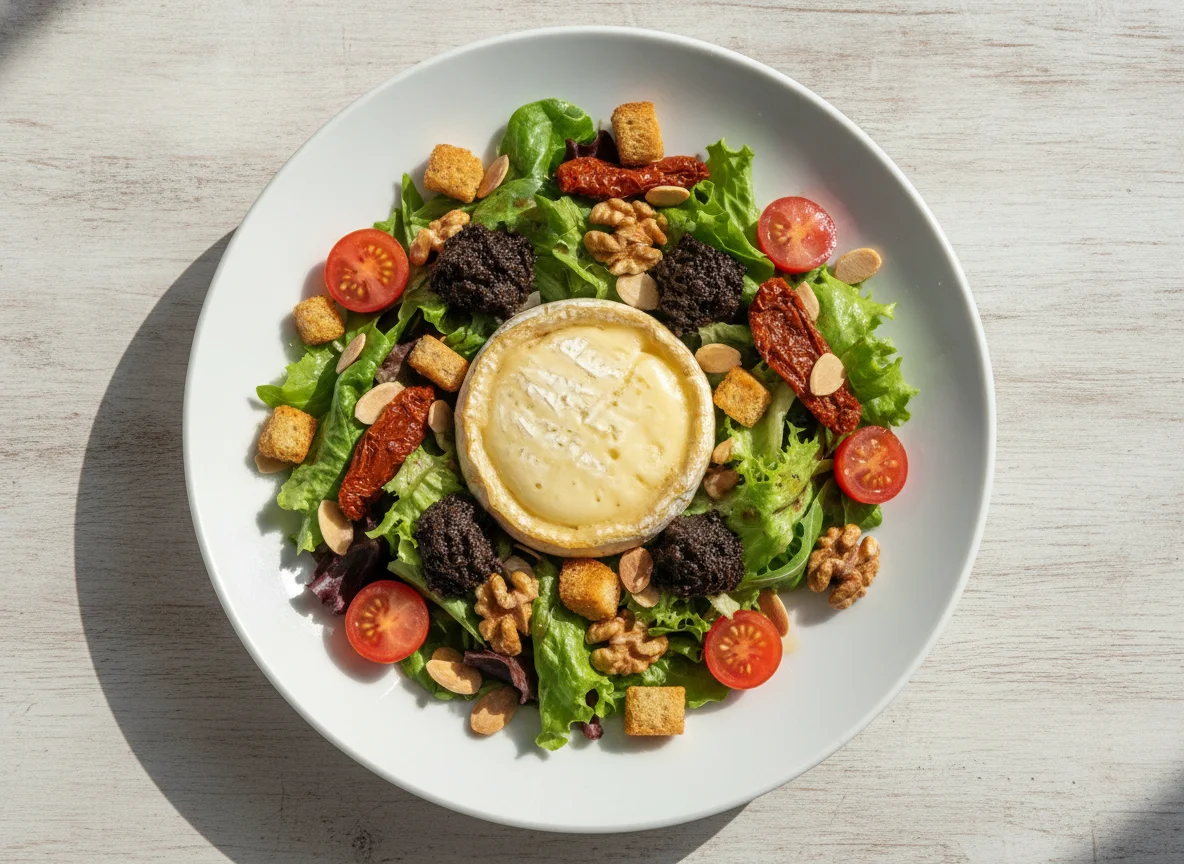 French Camembert Salad with Nuts and Croutons photo