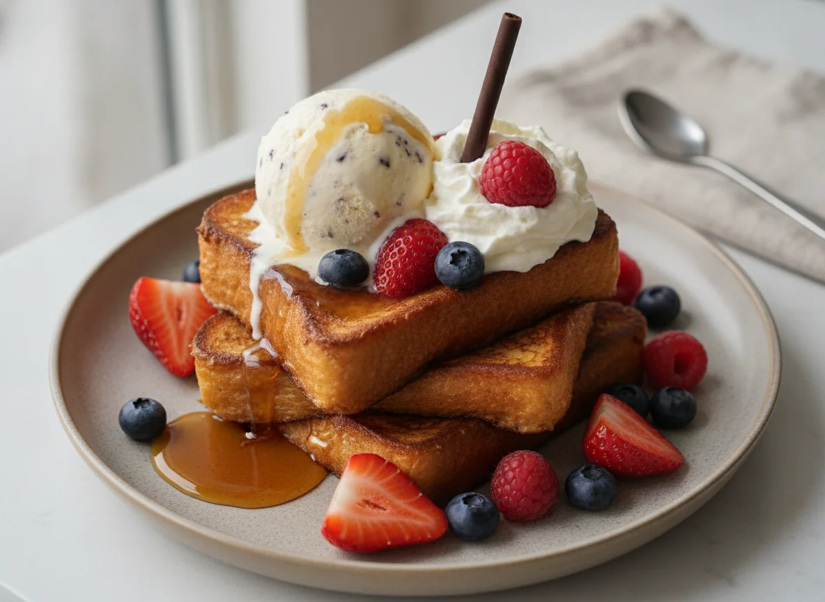 French Toast with Berries and Ice Cream photo