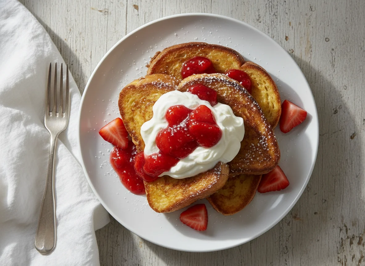 French Toast with Cream and Jam photo