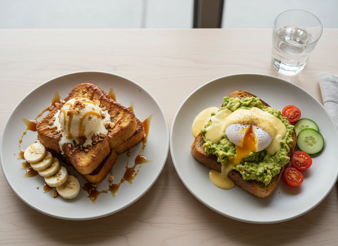 French Toast with Ice Cream and Avocado Toast photo