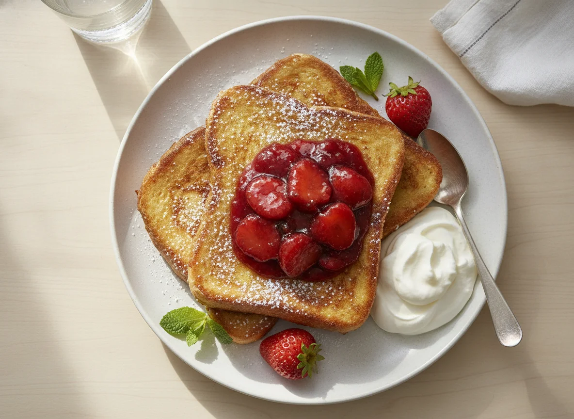 French Toast with Jam and Whipped Cream photo