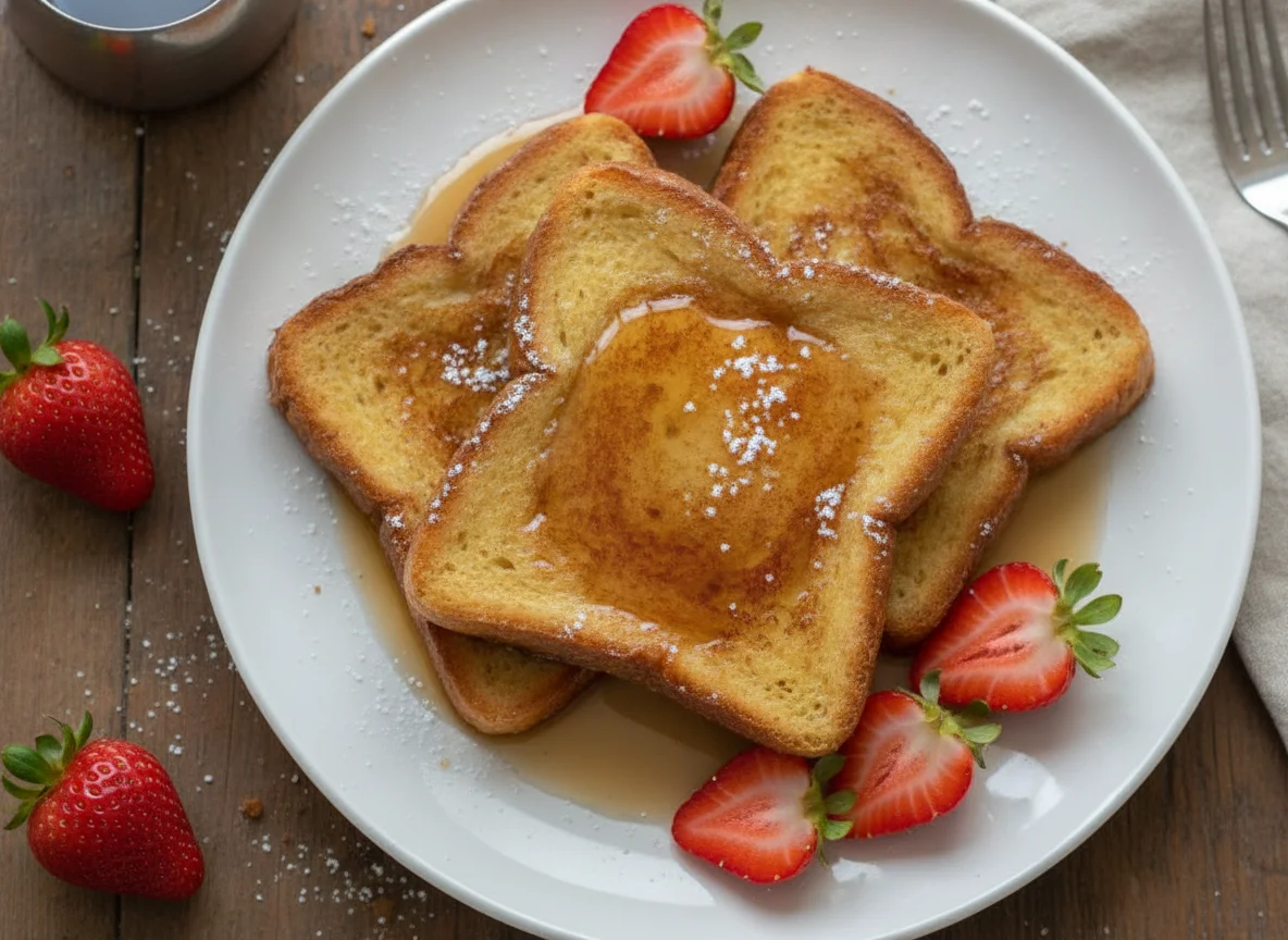 French Toast with Strawberries and Syrup photo