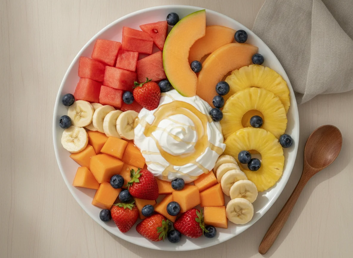 Fresh Fruit Platter with Yogurt and Honey photo