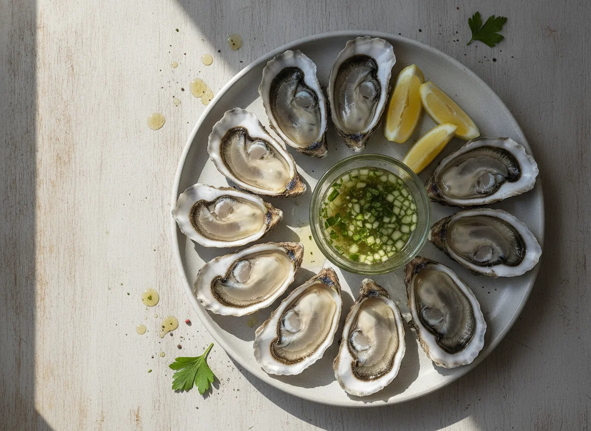 Fresh Oysters with Mignonette and Lemon photo
