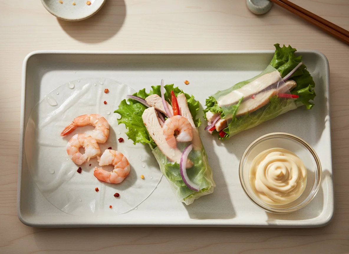 Fresh Spring Roll with Chicken and Salad photo