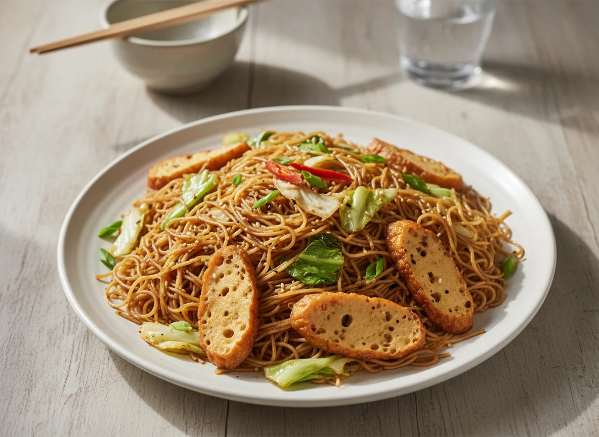 Fried Bee Hoon with Cabbage and Fried Tofu/Fishcake photo