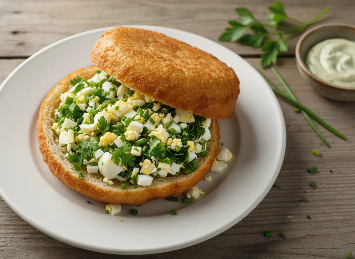 Fried Bun with Egg and Herb Filling photo