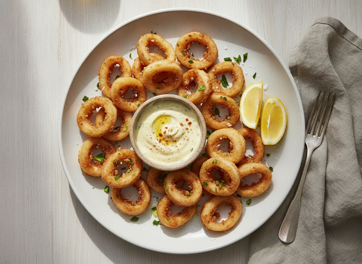 Fried Calamari with Aioli and Lemon photo