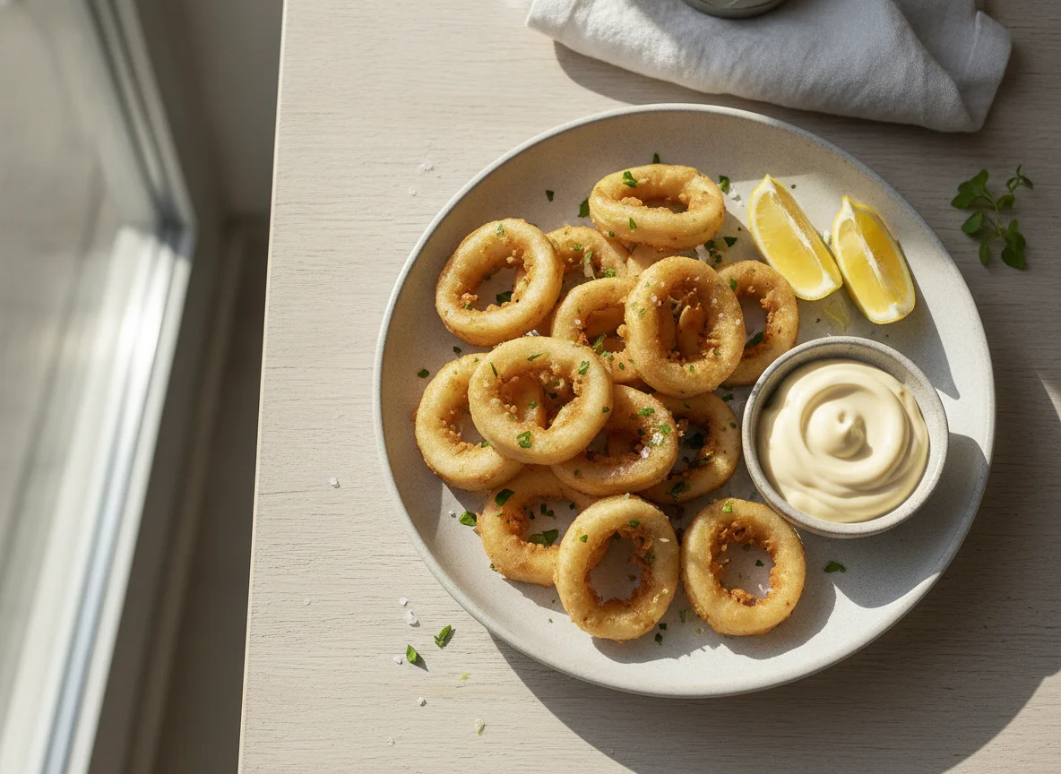 Fried Calamari with Mayonnaise and Lemon photo