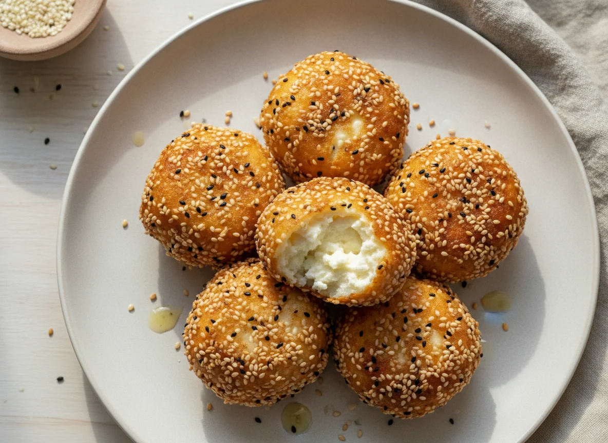 Fried cheese ball with sesame seeds photo