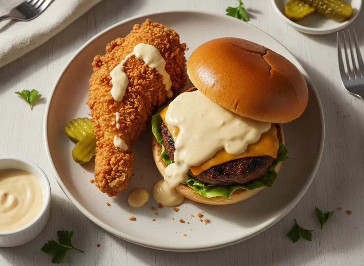 Fried Chicken and Burger with Sauce photo