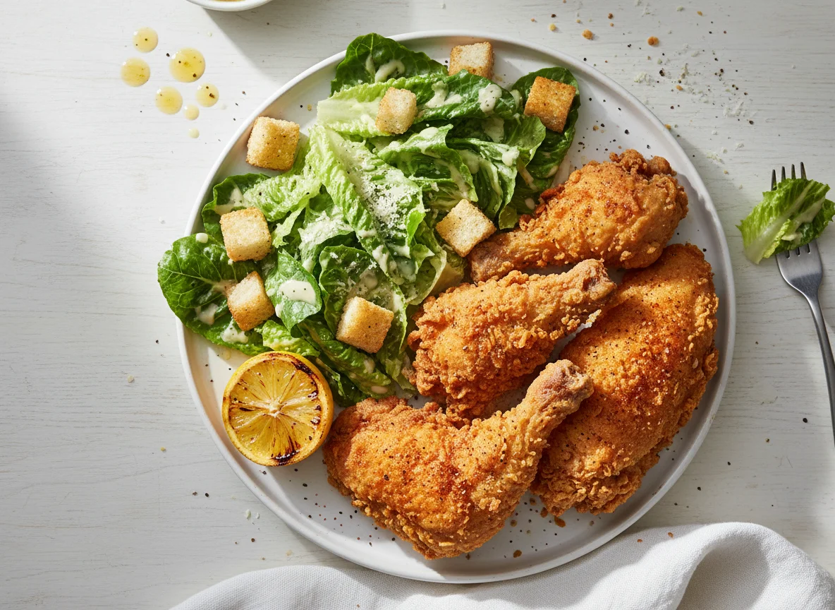 Fried Chicken and Caesar Salad photo