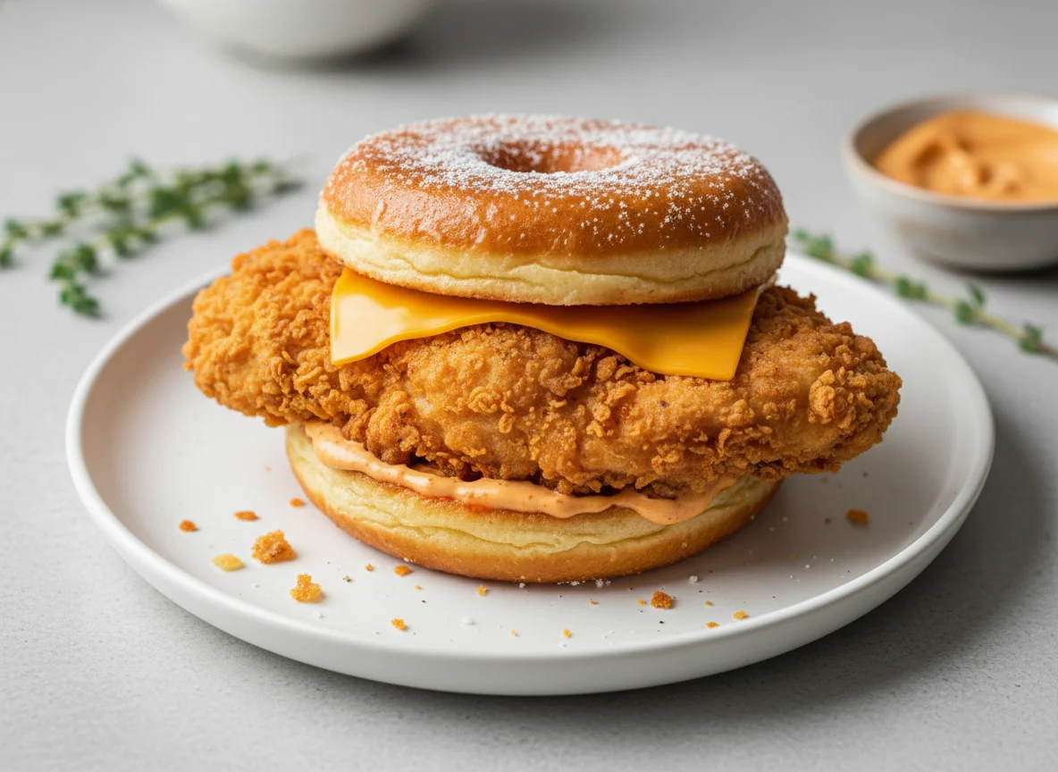 Fried Chicken and Cheese Cronut Sandwich photo