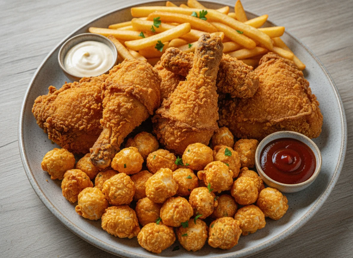 Fried chicken and chips platter photo