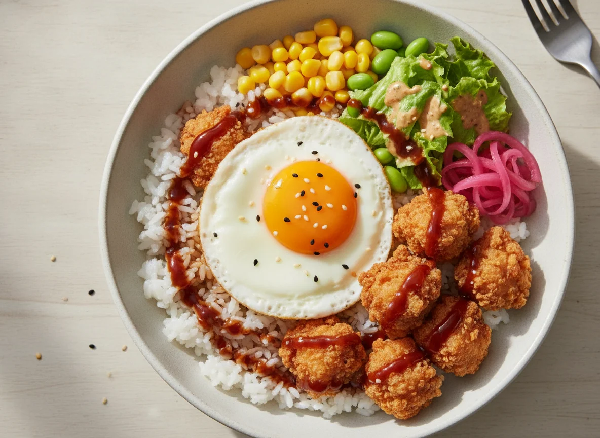 Fried Chicken and Egg Rice Bowl photo