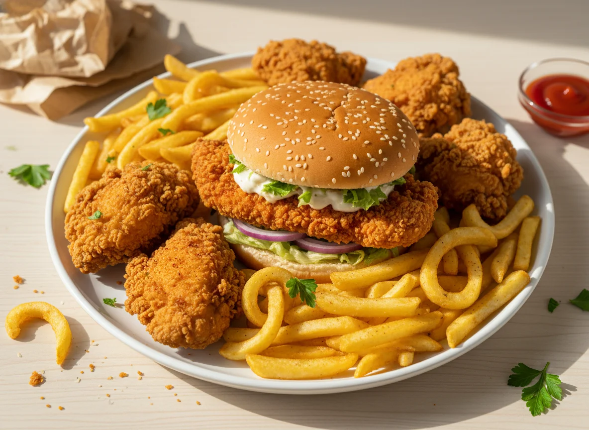 Fried Chicken and Fries with Zinger Burger photo