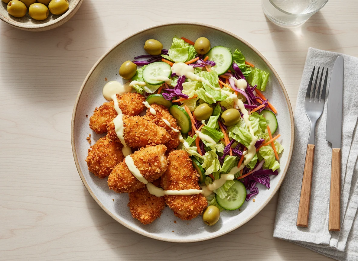 Fried Chicken and Mixed Salad photo