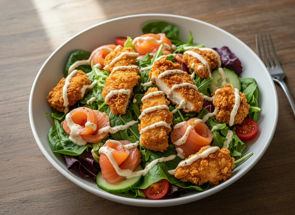 Fried Chicken and Smoked Salmon Salad photo