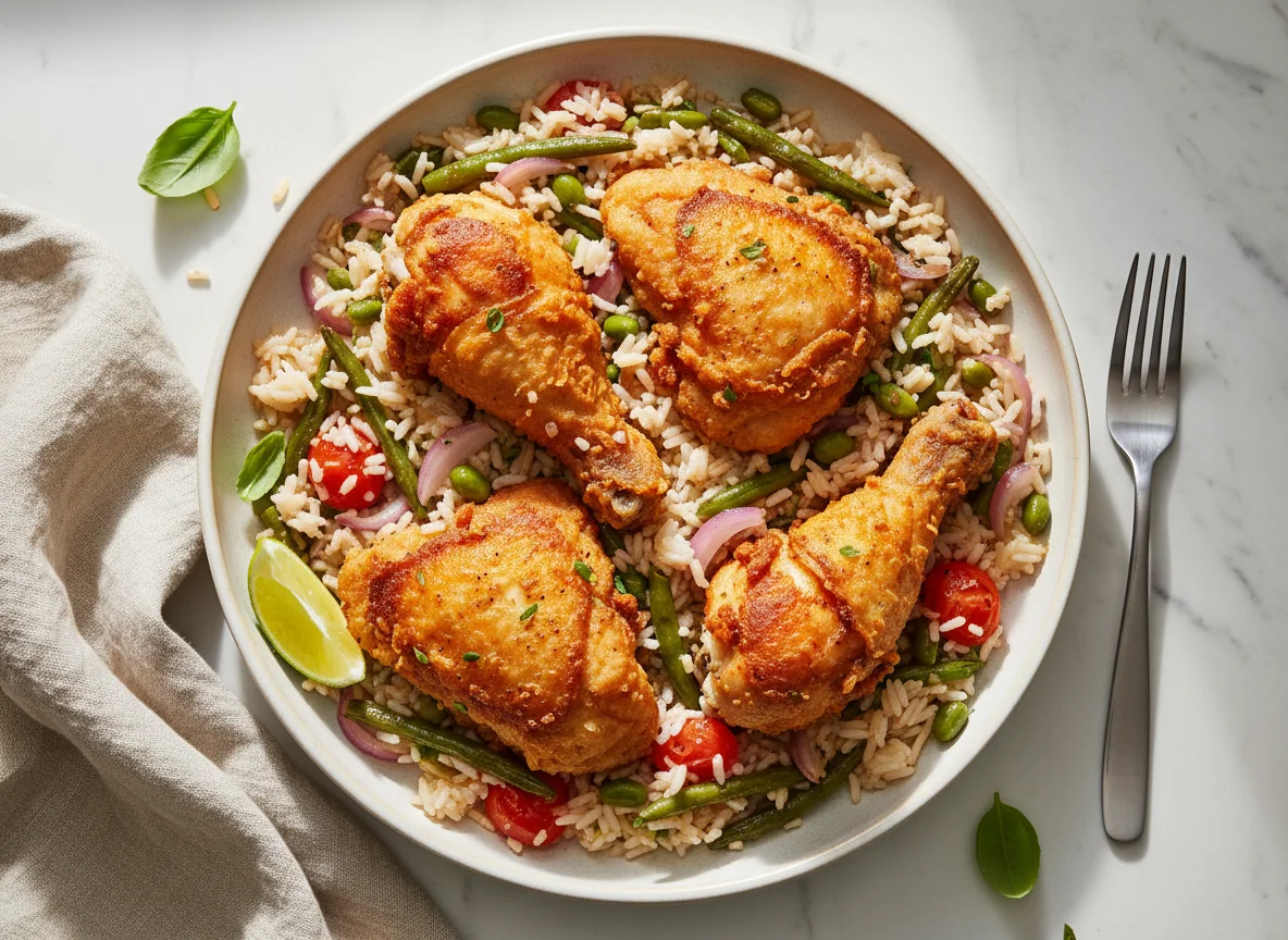 Fried Chicken and Vegetable Rice photo