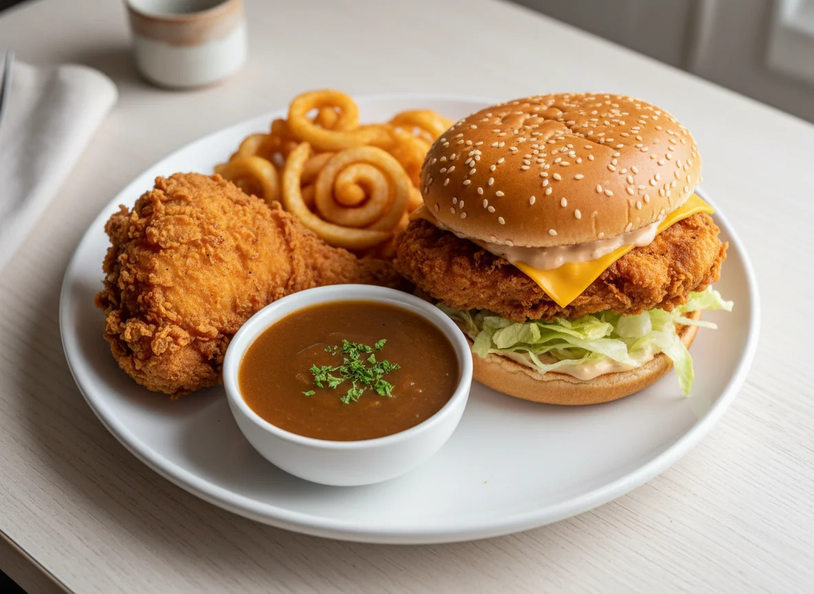 Fried Chicken Burger Combo with Gravy photo