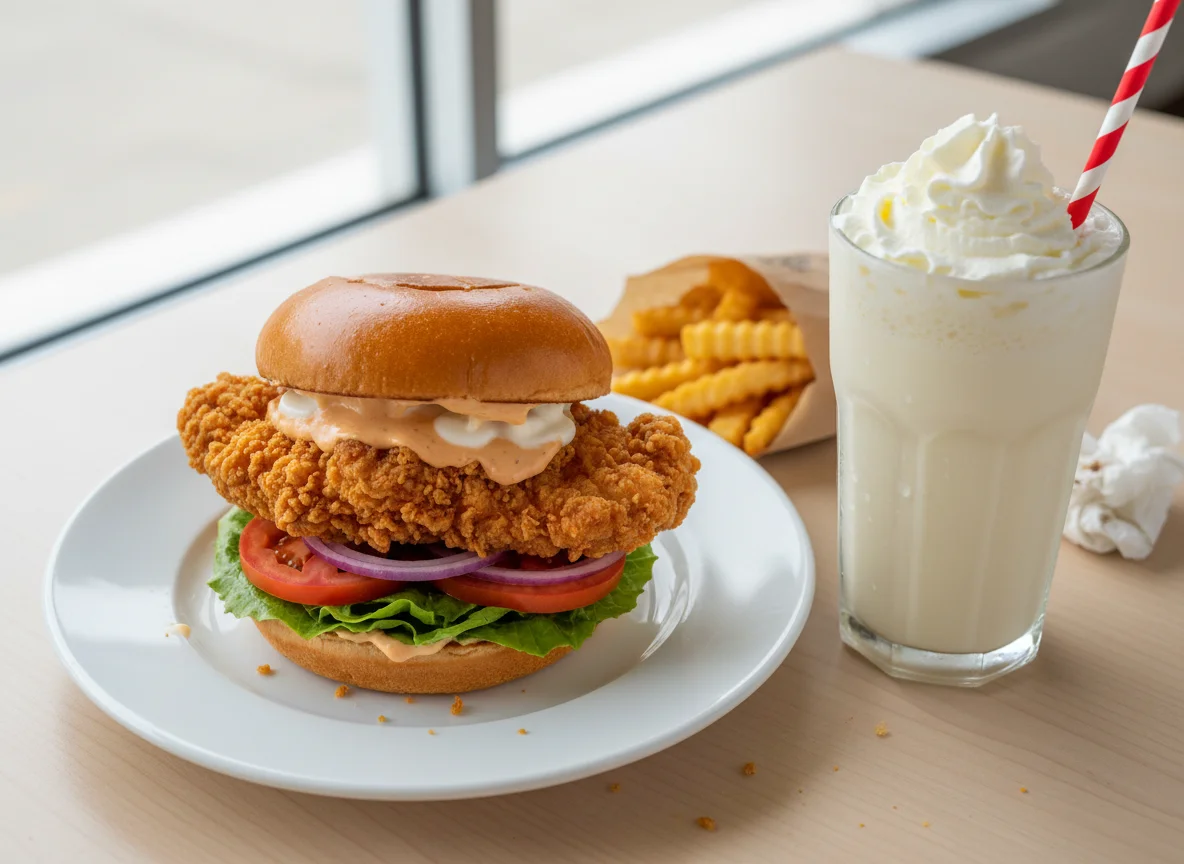 Fried Chicken Burger Combo with Milkshake photo
