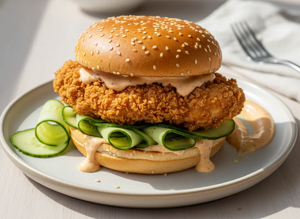 Fried Chicken Burger with Cucumber photo