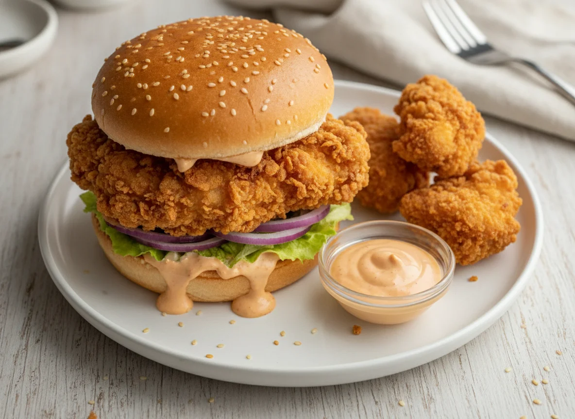 Fried Chicken Burger with Extra Chicken Pieces photo