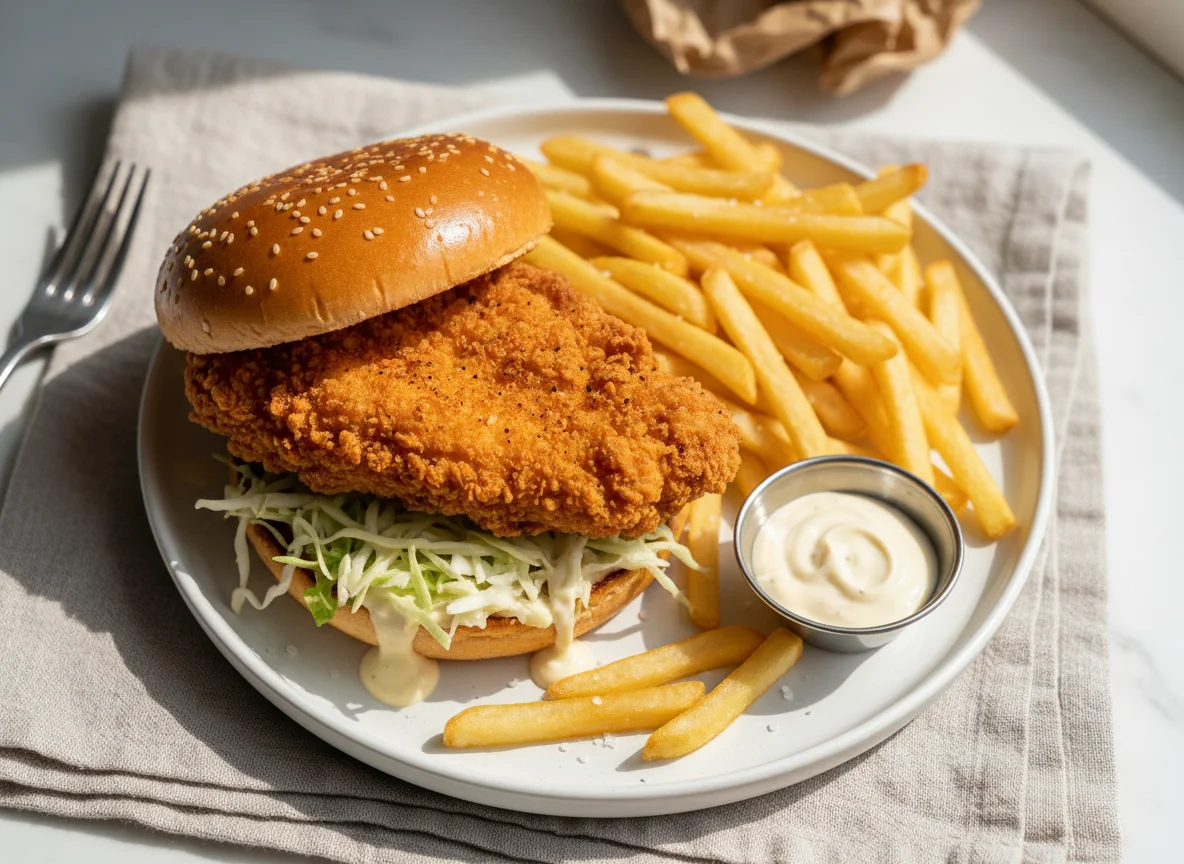 Fried Chicken Burger with Fries photo
